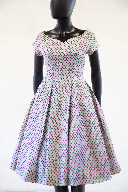 Vintage 1950s Mint Rose Print Silk Dress