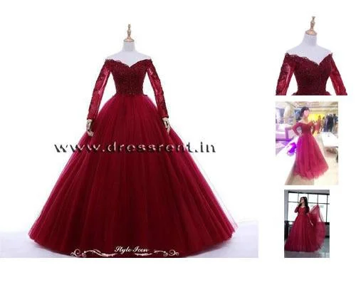 Overstock G135 (5),  Wine Ball Semi off Shoulder Gown, Size (XS-30 to L-38)