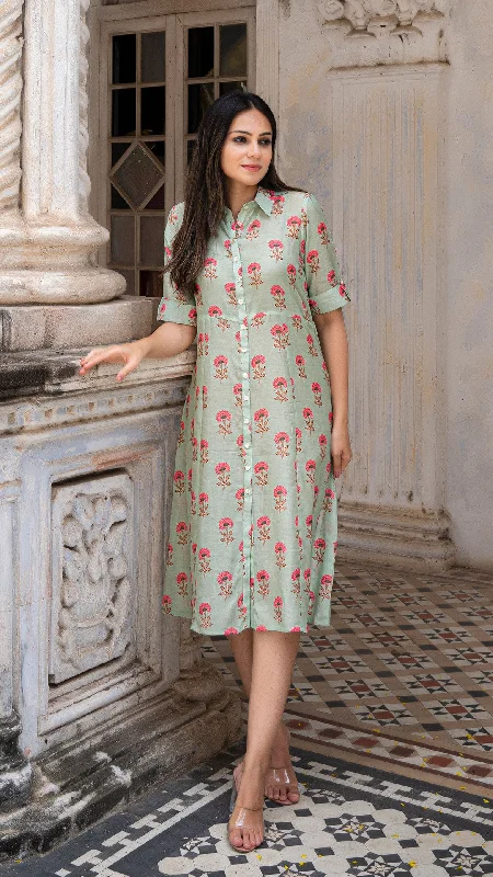 Quick Sale AANYA COTTON SILK DRESS - POWDER GREEN