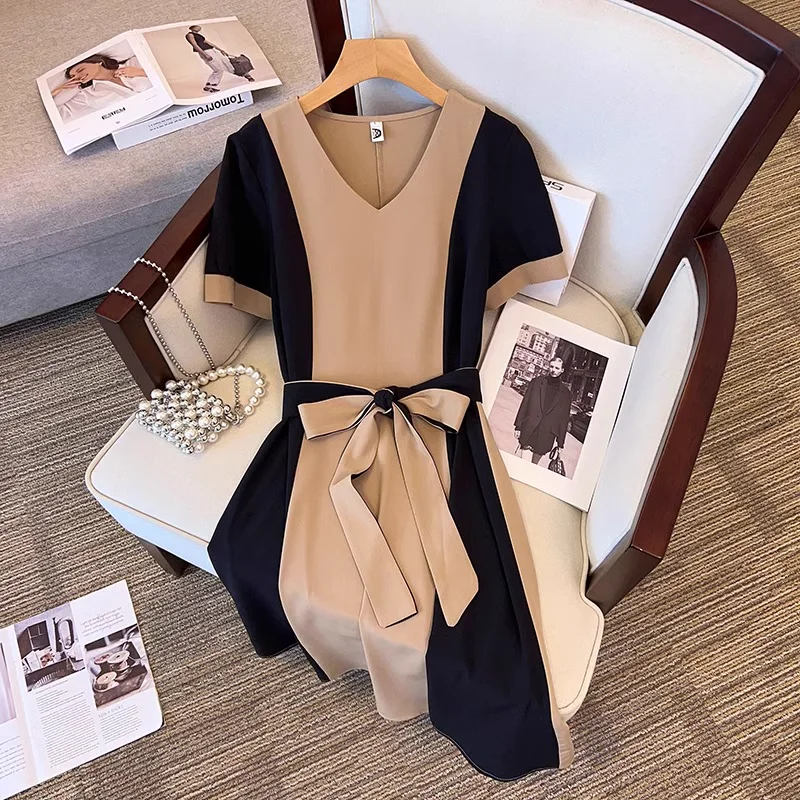 Price Buster Plus Size V Neck Colourblock Dress