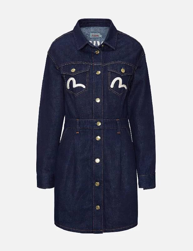Best Seller Crane Graphic and Seagull Denim Dungaree Dress