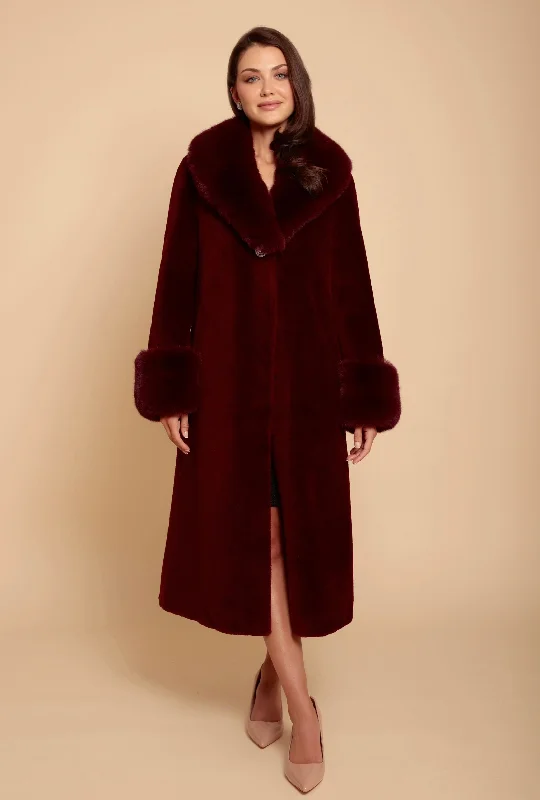 Shop and Save 'Sunset Boulevard' Long Wool Coat with Faux Fur Collar in Rosso