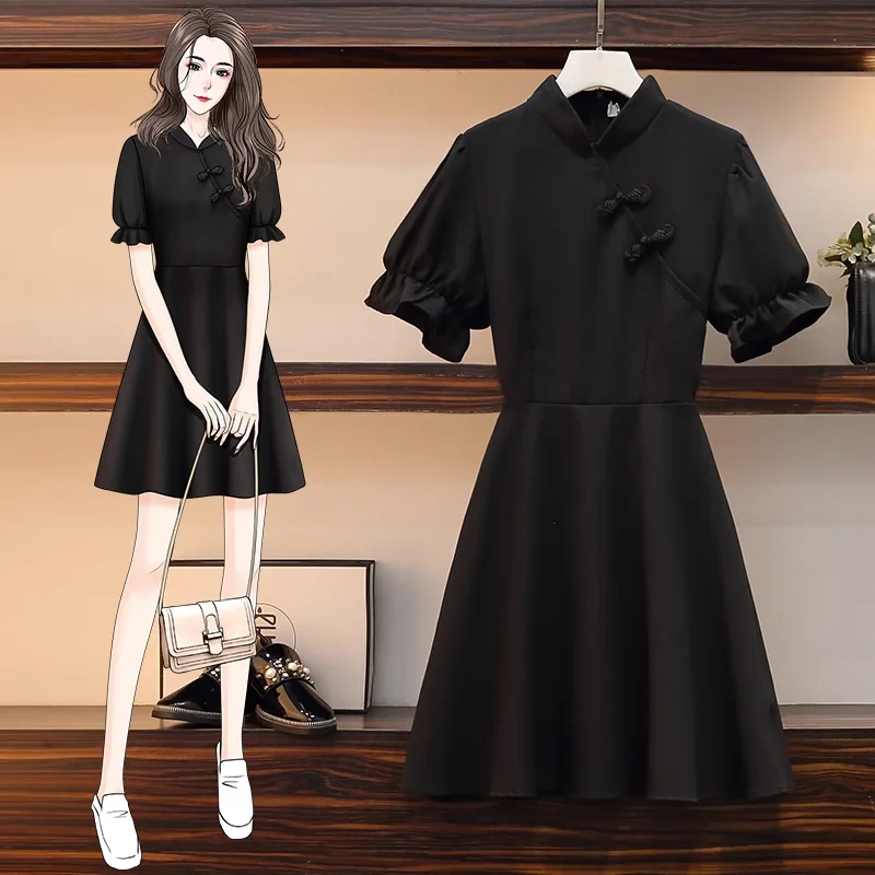 Amazing Deals Plus Size Black Cheongsam Dress