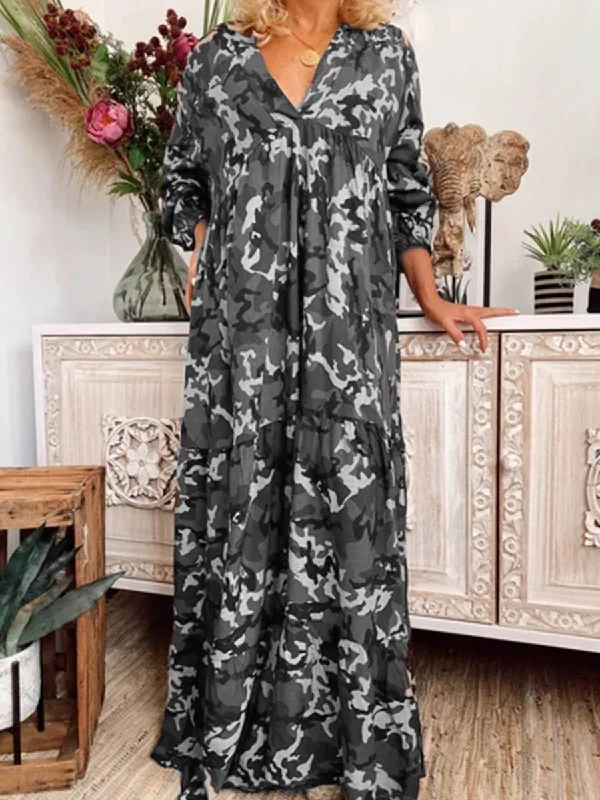 Final Markdown Women's casual loose printed embroidery v-neck dress
