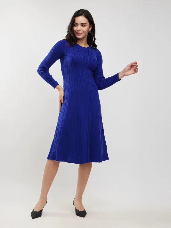 LivSoft Fit And Flare Sweater Dress - Blue