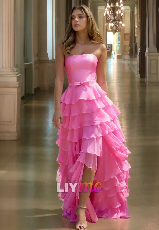 Midnight Madness Straight Across Sleeveless Tiered A-Lien Prom Dress