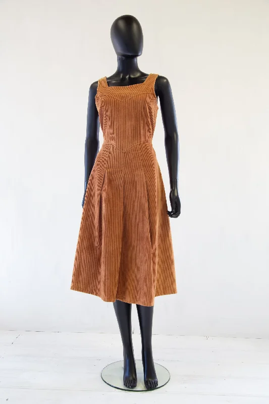 Vintage 1970s Brown Cord Pinafore Dress