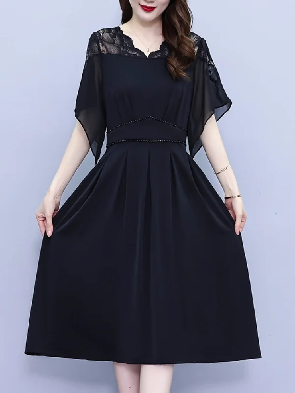 Plus Size Lace Black Butterfly Sleeve Dress