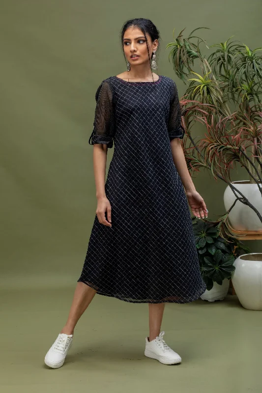 Deal Dash Handwoven Chanderi Cotton Checks Bias Dress