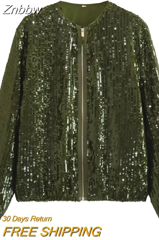 Overstock Sale Znbbw TRAF Women Fashion Front Zipper Sequin Bomber Jacket Coat Female Casual O-Neck Long Sleeves With Pockets Loose Chic Top Overstock Sale Znbbw TRAF Women Fashion Front Zipper Sequin Bomber Jacket Coat Female Casual O-Neck Long Sleeves With Pockets Loose Chic Top