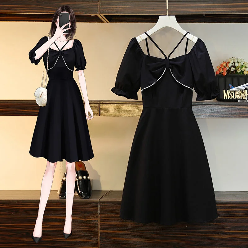 Great Deals Plus Size Ribbon Off Shoulder Look Korean Dress