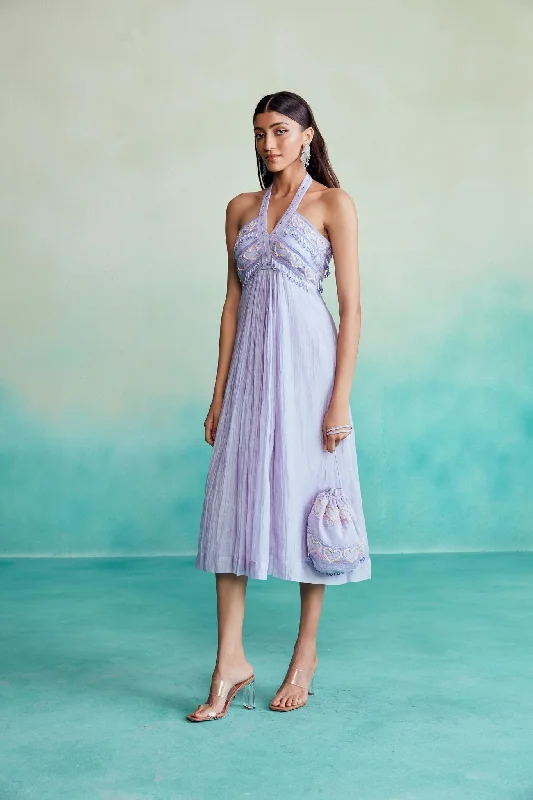 Price Break Ultraviolet dress - Digital Lavender Heart Hand embroidered Halter neck Dress