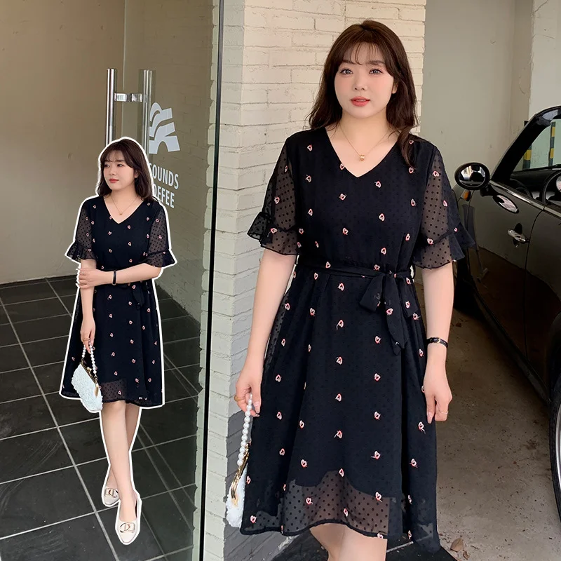 Discount Deals (2XL-7XL) Plus Size Hearts Chiffon Dots Dress