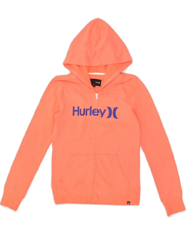 HURLEY Womens Graphic Zip Hoodie Sweater UK 12 Medium Orange Polyester