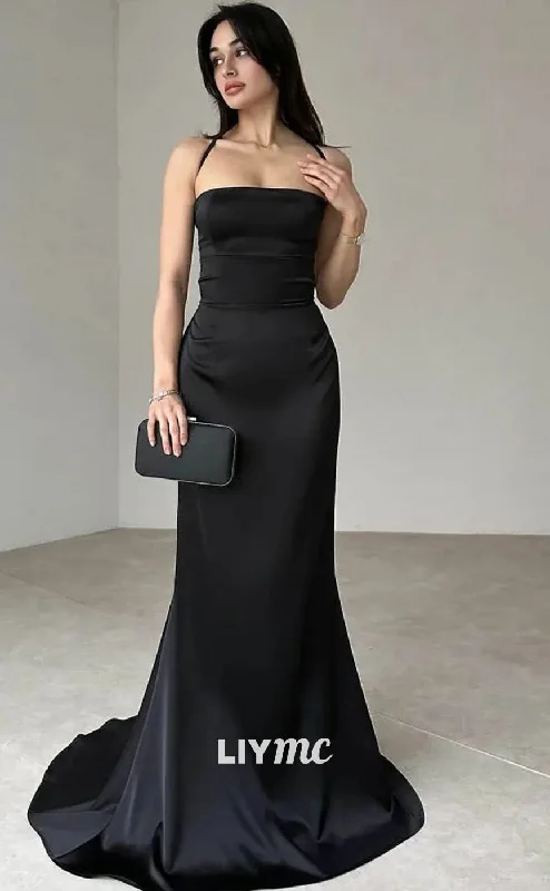 Markdowns LP1966 - Straight Across Crisscross Straps Sleek Satin Mermaid Prom Dress