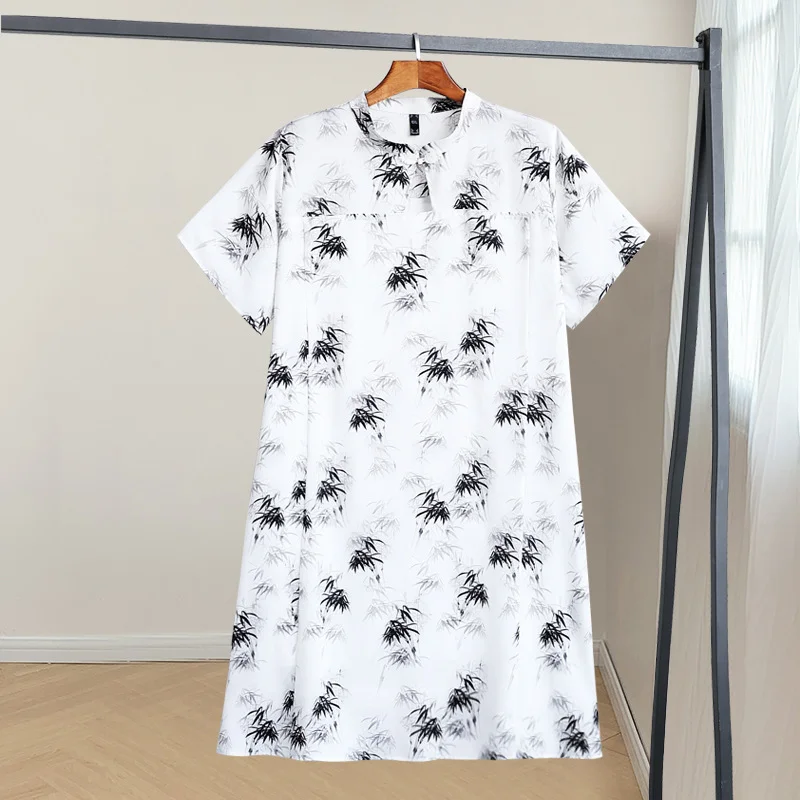 (4XL-10XL) Plus Size White Short Sleeve Cheongsam Dress (EXTRA BIG SIZE)