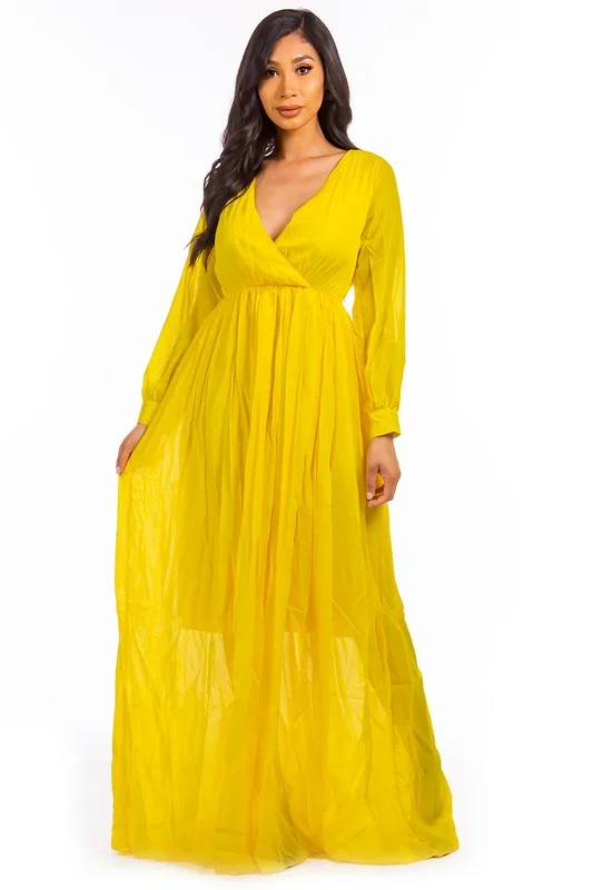 Midnight Sale SEXY LONGSLEEVE MAXI DRESS YELLOW