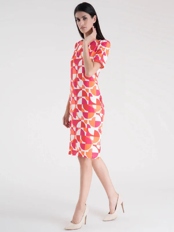 The Best Prices Abstract Print Shift Dress - Fuchsia and Orange