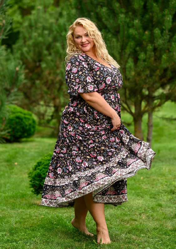 Polka Mix Flowers Midi Plus Dress