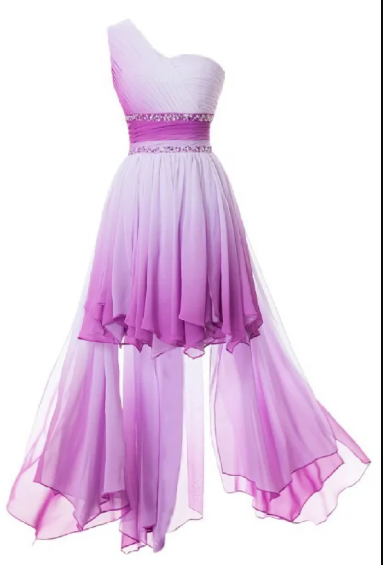 Unbeatable Prices One Shoulder High Low Chiffon Bridesmaid Dresses, Homecoming Gowns For Juniors