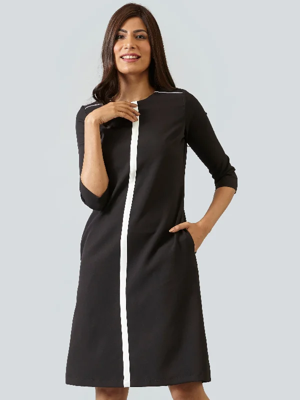 TIME-Limited Offer Round Neck Colour Block Shift Dress - Black