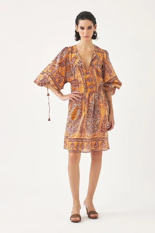 Rust Tajar Print Mini Dress