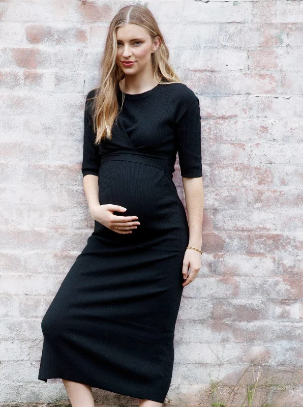 Huge Discounts Annabell Long Sleeve Front Knot Tie Bodycon Dress in Black