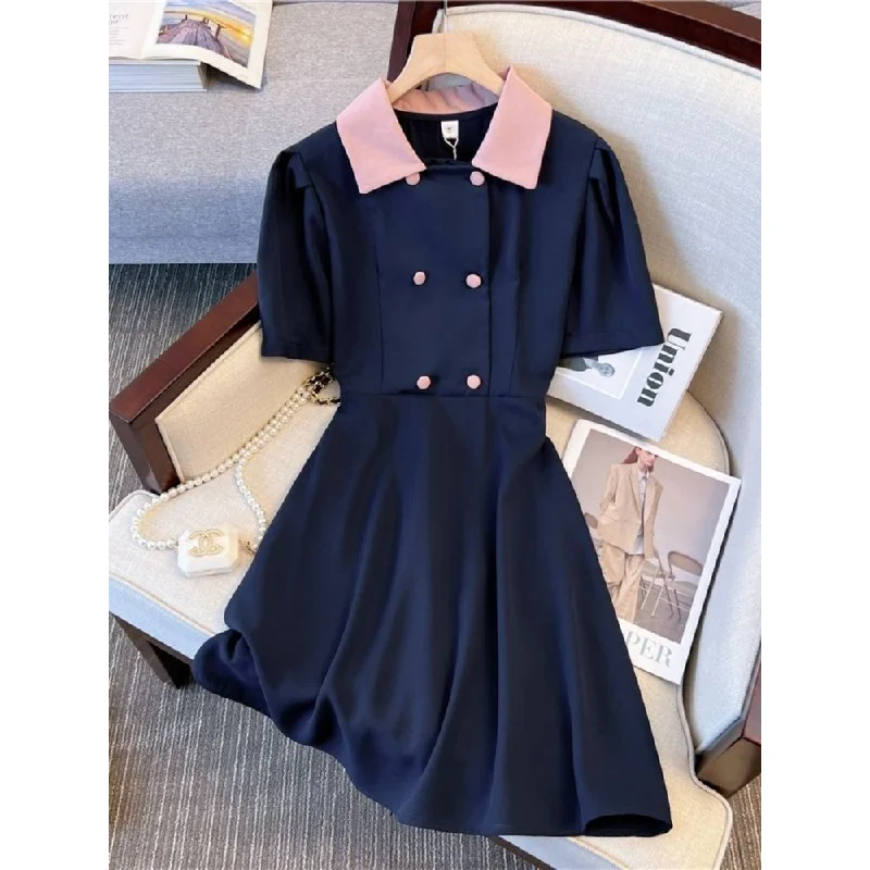 New Deals Plus Size Korean Square Neck Button Dress