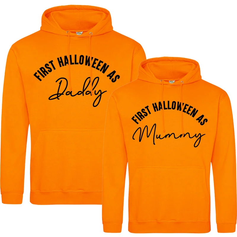 Final Clearance First Halloween As Mummy & Daddy Script Orange Hoodies (MRK X)