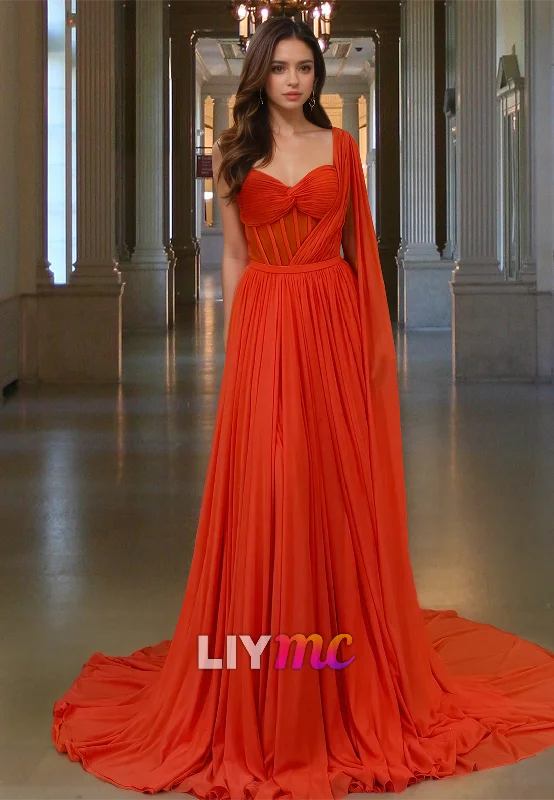 Online Specials One Shoulder Sleeveless Chiffon Pleated A-Line Prom Dress