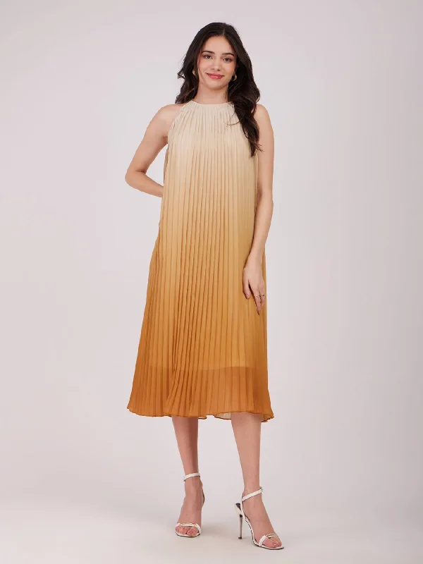 Super Sale Pleated Ombre Dress - Yellow