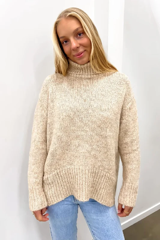 Super Sale Kaleb Roll Neck Knit Jumper Latte