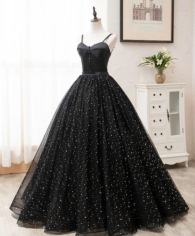 Super Sale Black Sweetheart Tulle Long Prom Dress, Black Tulle Formal Dress