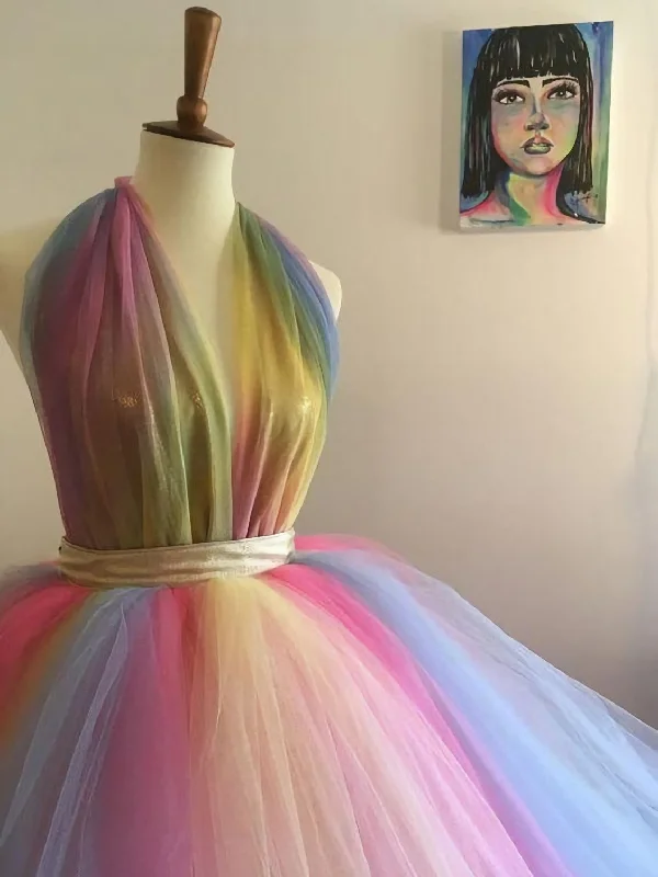 Weekend Deal High Low Rainbow Tulle Prom Dress
