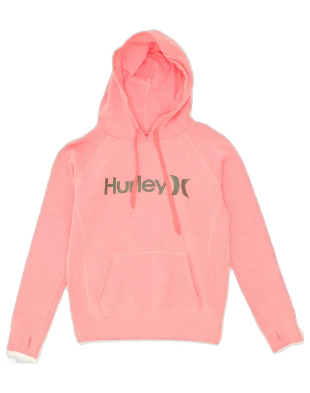Shop and Save HURLEY Womens Graphic Hoodie Jumper UK 8 Small Pink Cotton