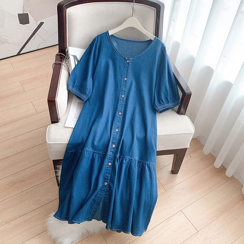 Early Access Plus Size Denim Drop Waist Midi Dress (EXTRA BIG SIZE)