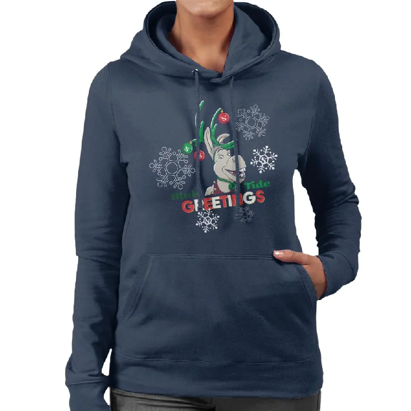 Instant Discount Shrek Christmas Donkey Mule Tide Greetings Women's Hooded Sweatshirt