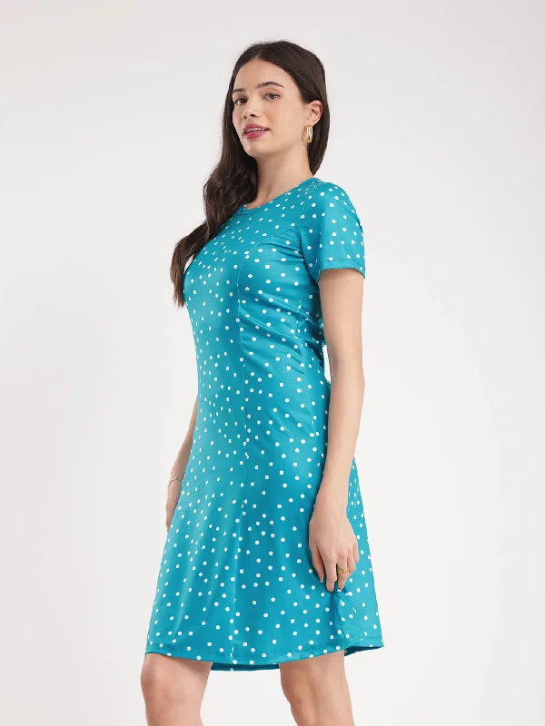 Seasonal Clearance Polka Knitted Dress - Teal
