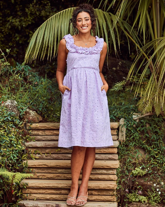 Today's Special Natalie Maternity Ruffled Neckline Eyelet Dress in Lilac