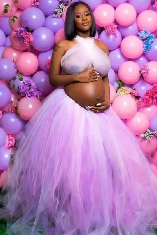 Deal Dash Custom Sexy Halter Two-piece Maternity Baby Shower Gown