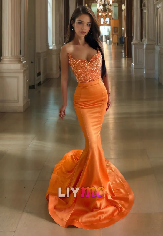 Clearance Event V-Neck Sleeveless Beaded Bodycon Mermaid Prom Dress
