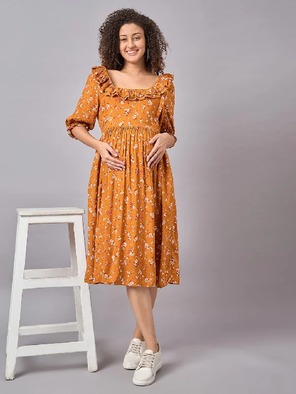 Best Seller Mustard Floral Maternity and Nursing Dress