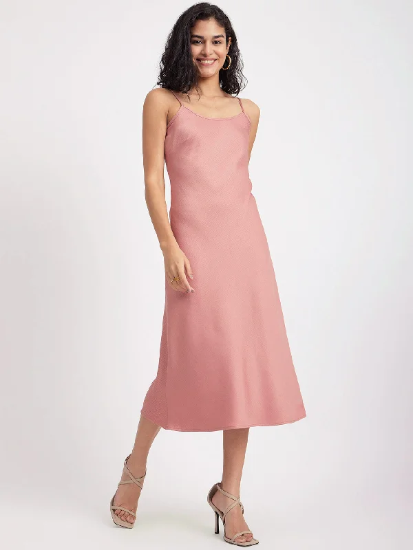 Satin Round Neck Slip Dress - Dusty Pink