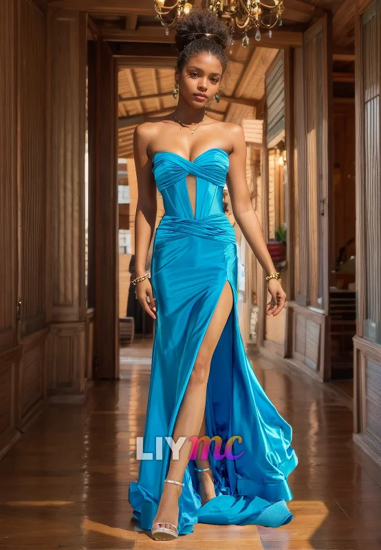 Now or Never Sweetheart Sleeveless Illusion Ruched Sheath Prom Dress