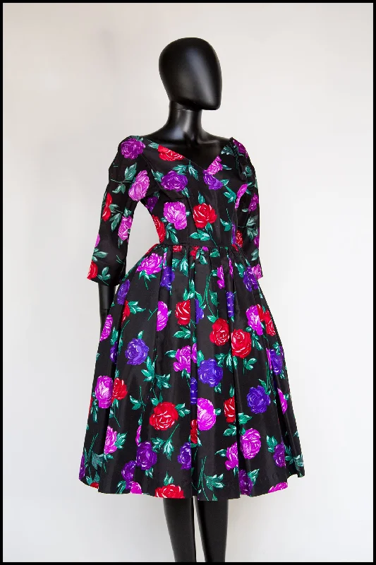 Vintage 1950s Rose Taffeta Tea Dress