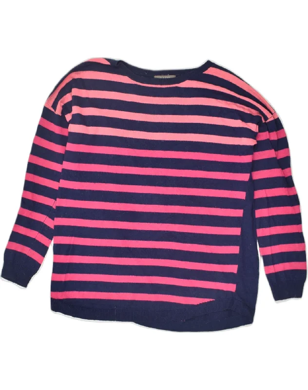 OASIS Womens Crew Neck Jumper Sweater UK 14 Medium Pink Striped Viscose