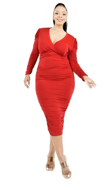Online Only Ladies Plus Size 3/4 Sleeve Shirred Dress