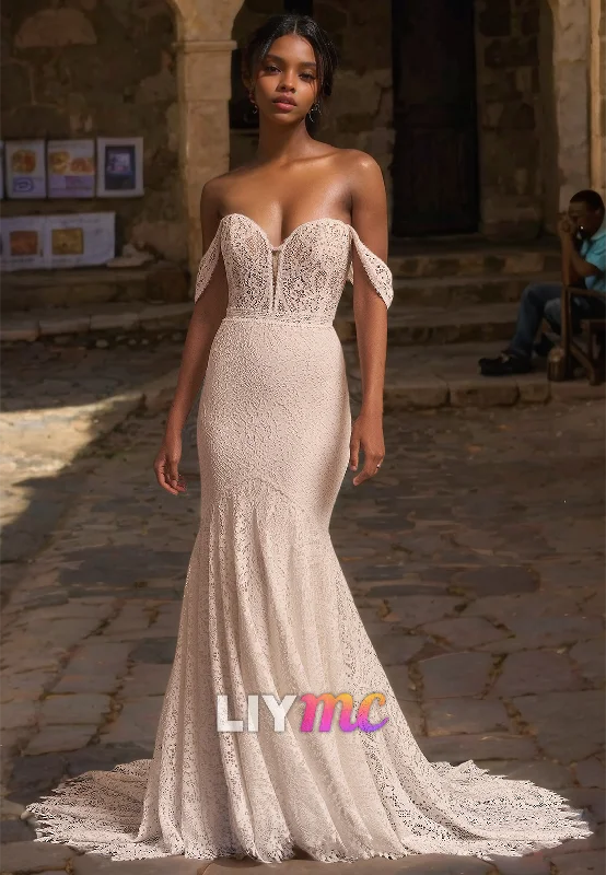 Exclusive Offers Off-Shoulder Strapless Appliques Mermaid Pleated Wedding Dress