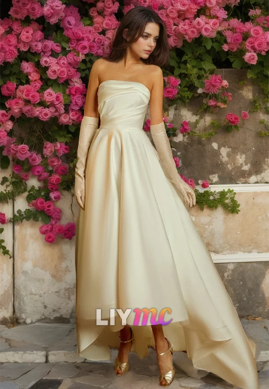 Fantastic Deals Straight Across Sleeveless Pleated Sleek Satin A-Line Wedding Dress Fantastic Deals Straight Across Sleeveless Pleated Sleek Satin A-Line Wedding Dress