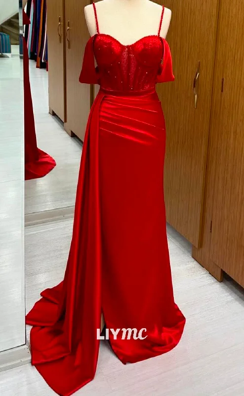 While Supplies Last LP2246 - Spaghetti Straps Sweetheart Appliques Pleated Sheath Prom Dress Cocktail Dress